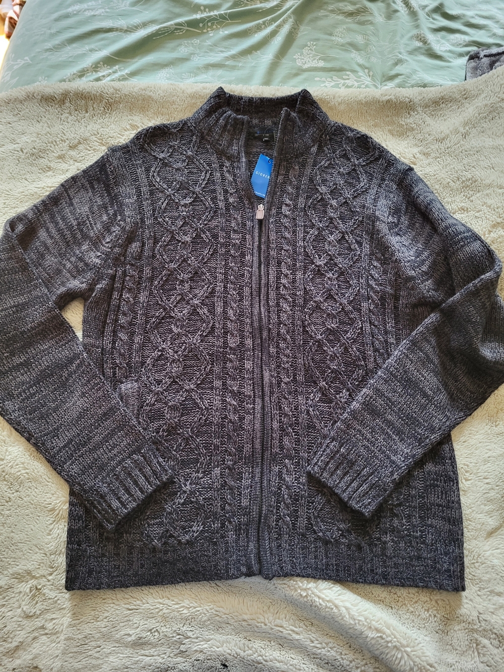 Men's Charcoal Cable-Knit Full-Zip Sweater